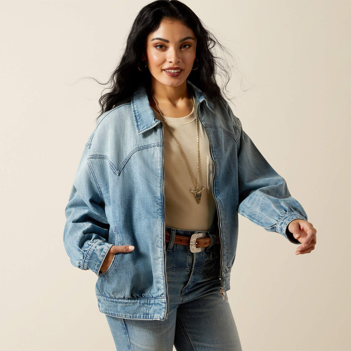 Cheyenne Denim Bomber Jacket - Ariat Top Pick